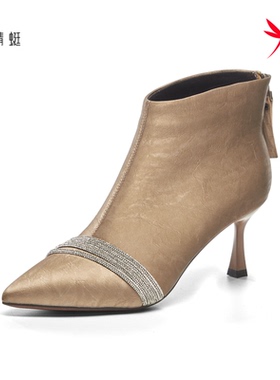 红蜻蜓2025冬时装靴女靴CD63054011B尖头短靴CD63054011H高跟水钻