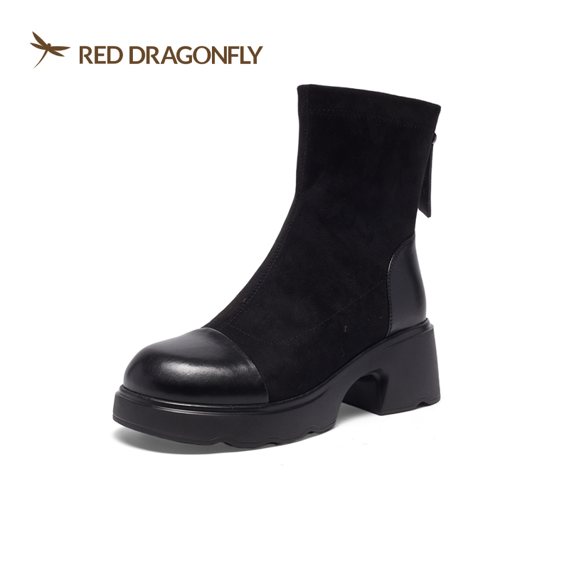 红蜻蜓冬女靴冬季气质粗跟时装靴