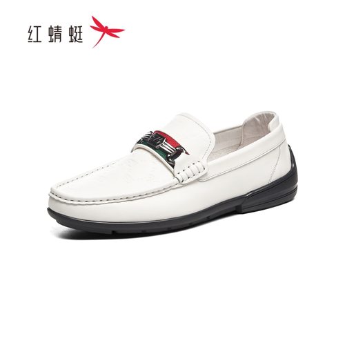 红蜻蜓春季男士牛皮乐福休闲皮鞋