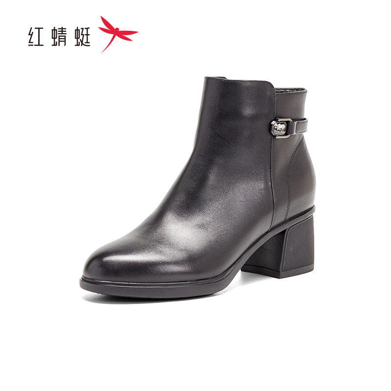 红蜻蜓冬女短筒时装靴棉鞋加绒