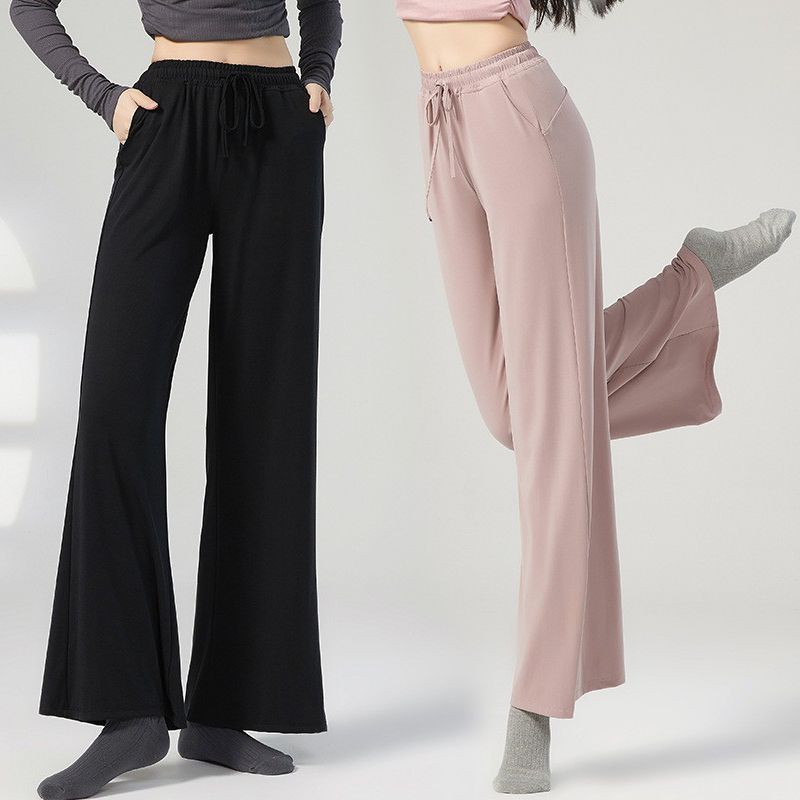 夏季銅氨絲高腰寬松顯瘦直筒長褲