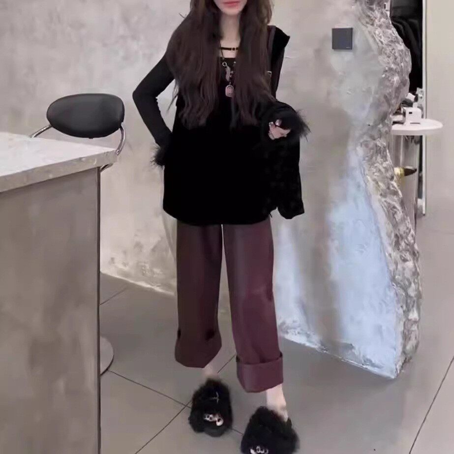 英国cherrykoko新款设计感长袖打底衫宽松马甲直筒裤洋气女