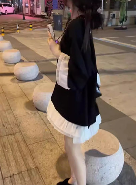 英国cherrykoko秋季新款时尚褶皱荷叶边拼接宽松减龄连衣裙