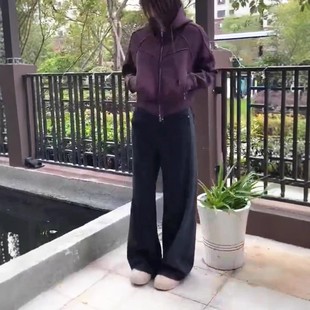 英国cherrykoko秋季新款时尚连帽卫衣短外套牛仔阔腿裤女潮