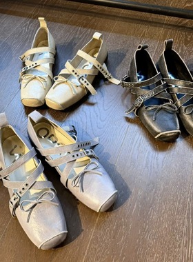 韩版openyy新款猪鼻玛丽珍鞋复古方头芭蕾舞鞋法式浅口粗跟女鞋