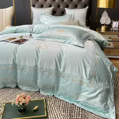 European-style new simple cotton four-piece set embroidery ice silk quilt cover pure cotton 100 skin-friendly bed single bedding