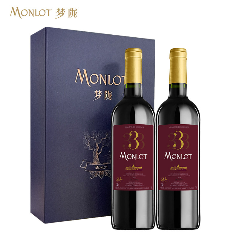 梦陇炎红2018优选波尔多原瓶进口干红葡萄酒750ml双支礼盒装
