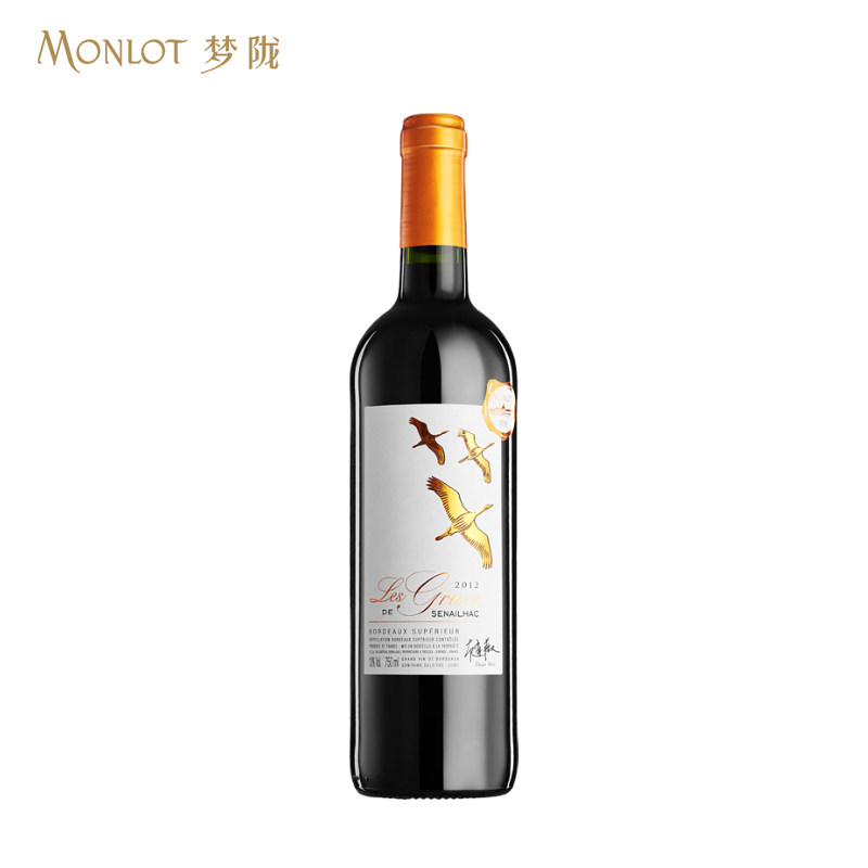 【福利秒杀】梦陇红酒法国原瓶进口干红葡萄酒飞鹤2012单支装