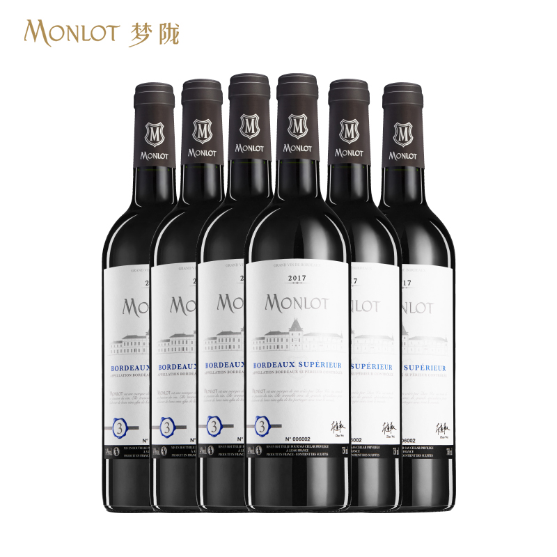 梦陇优选2017法国波尔多原瓶进口干红葡萄酒红酒750ml单/双/六