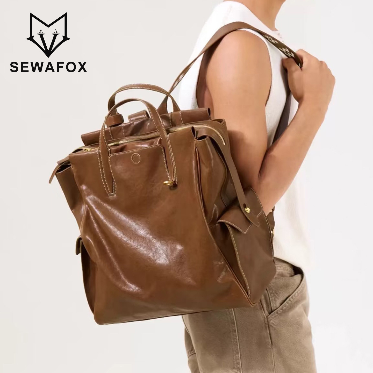 皮质背包男士大容量通勤16寸笔记本电脑包小众高级感书包双肩包男