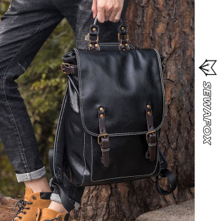 男包皮革书包男生大学生 背包时尚 复古双肩包男款 商务通勤电脑男士