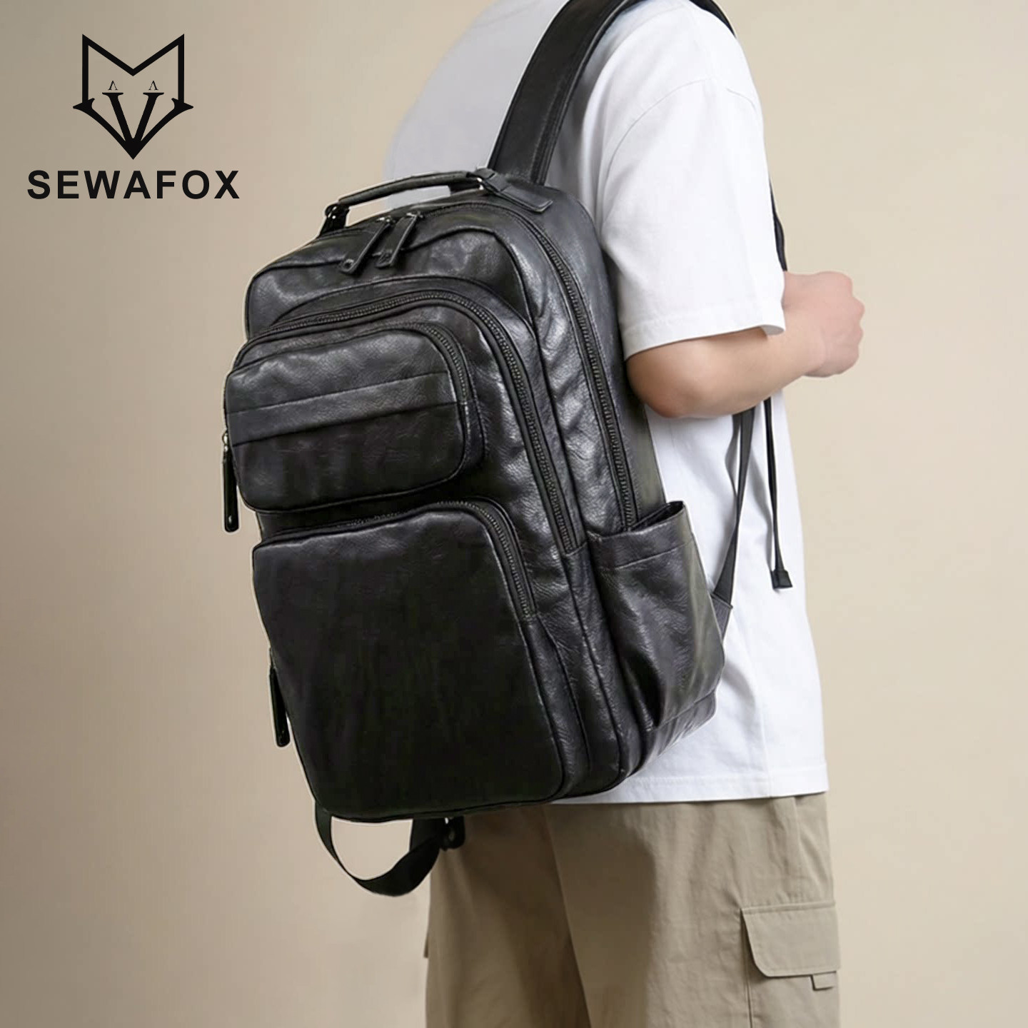 皮质双肩包男士商务包大学生书包大容量电脑包小众不撞款背包男款