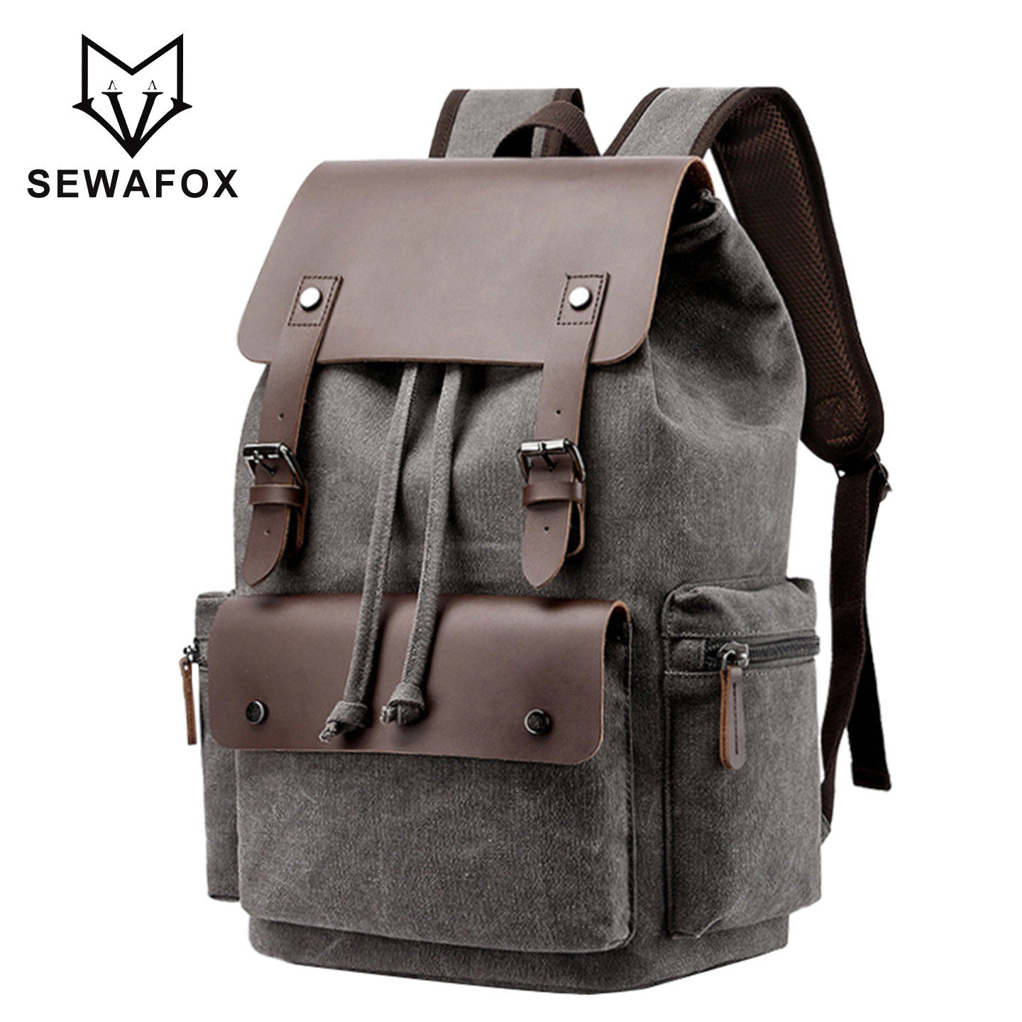 美式复古双肩包男士帆布工装背包休闲旅行男包大容量电脑书包男款