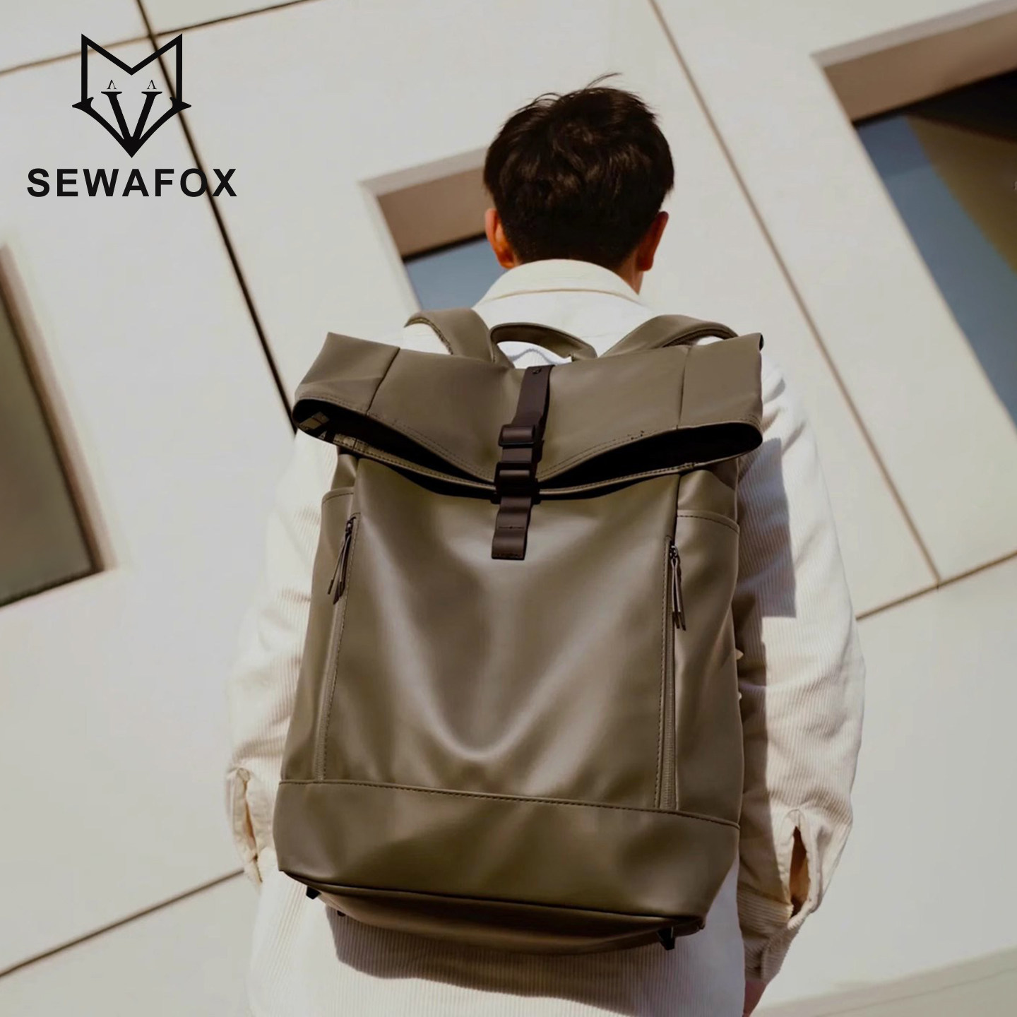 皮质双肩包书包男款上班通勤高级感旅行包男大容量电脑背包女生