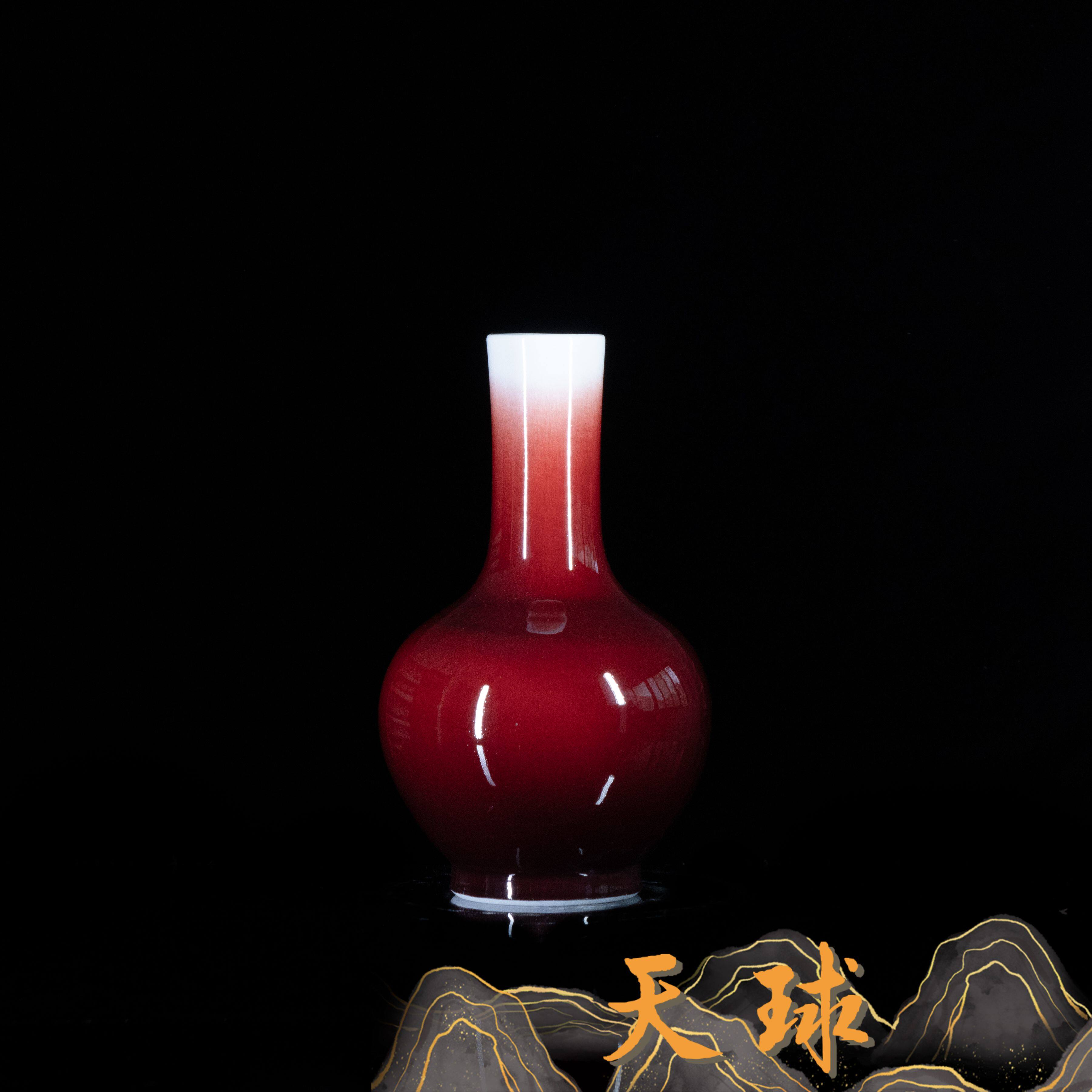 景德镇金赛窑手工原矿郎红花瓶中式宫廷风电视柜陶瓷器摆件客厅