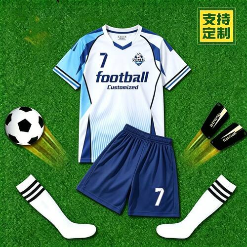 儿童足球服套装男童梅西C罗球衣小学生女孩班级比赛训练队服定制
