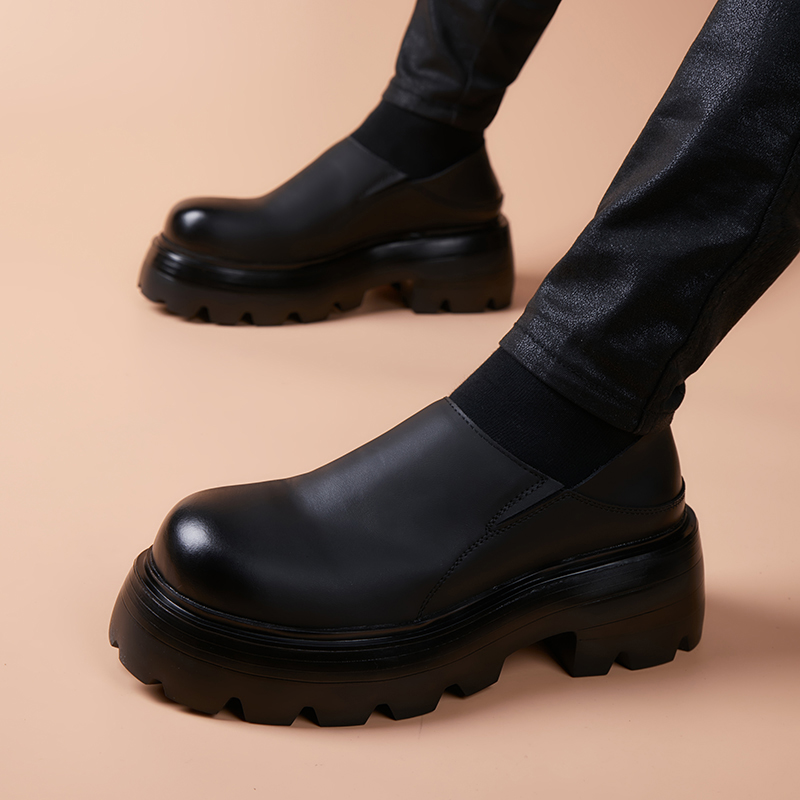 现货皮鞋男厚底男士休闲真皮高级轻便商务增高哑光内增高松糕鞋男