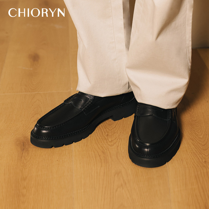 【轻量化增高】chioryn青润乐福鞋男士小牛皮厚底皮鞋休闲豆豆鞋