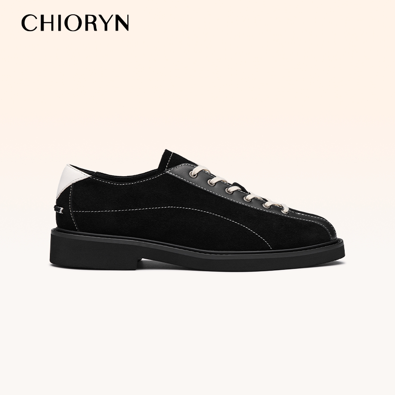 【翻毛小牛皮】chioryn青润增高厚底保龄球鞋男LB20黑色休闲皮鞋