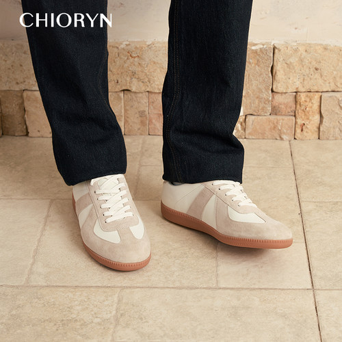 【张凌赫同款】chioryn青润德训鞋男生小牛皮复古T头鞋休闲板鞋