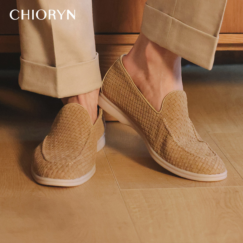 【编织牛皮】chioryn青润乐福鞋男休闲皮鞋软底豆豆鞋summerwalk