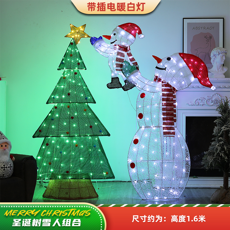 圣诞节装饰品铁艺麋鹿摆件发光圣诞鹿雪人商场布置户外美陈道具