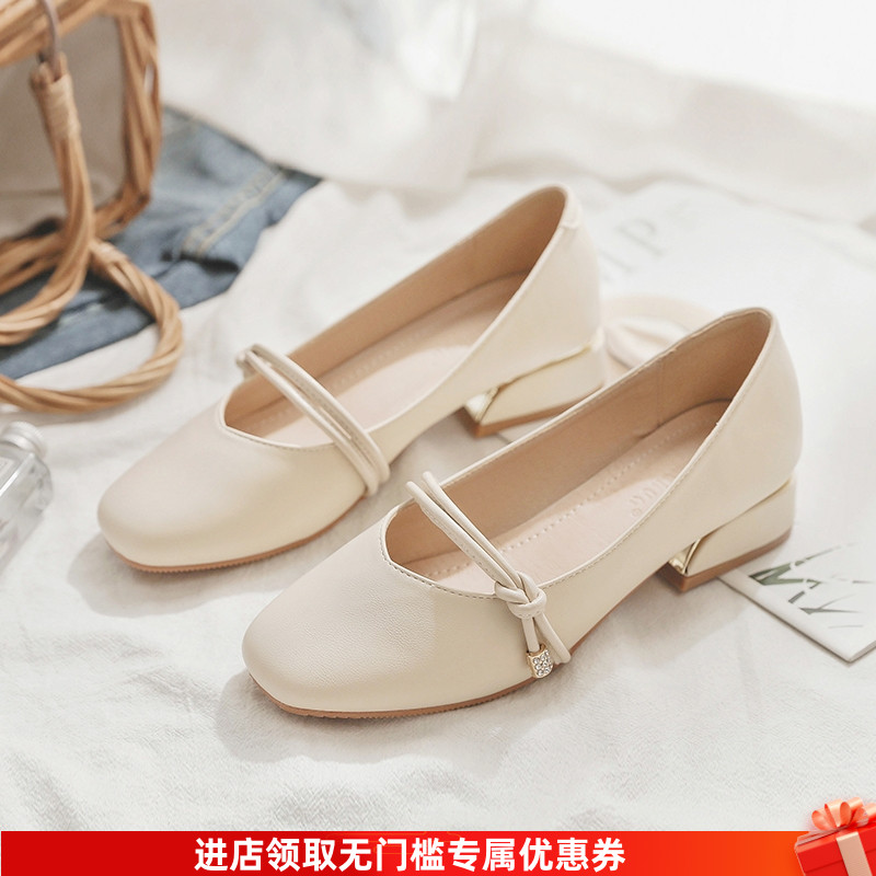 品牌特价单鞋女粗跟2025春秋新款甜美浅口晚晚风低跟平底豆豆瓢鞋