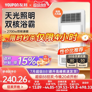 友邦双电机风暖浴霸浴室卫生间吹风照明换气一体暖风取暖机DZ021