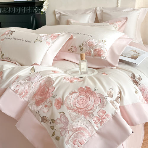 长绒棉法式玫瑰刺绣四件套A类