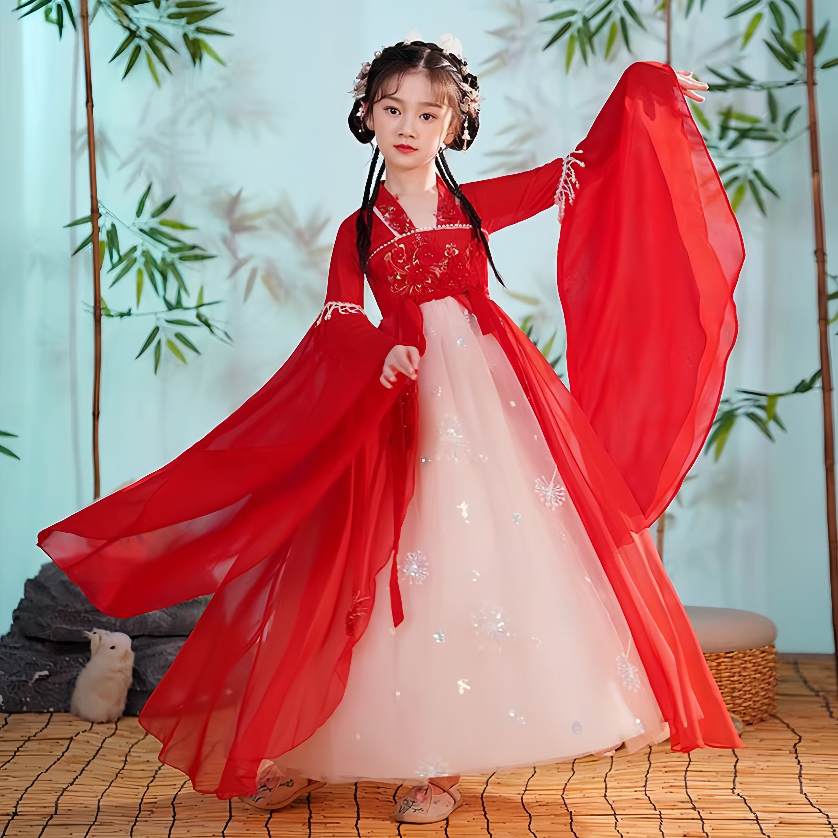 儿童汉服夏季女童夏款2024新款春秋连衣裙古风超仙薄款古筝演出
