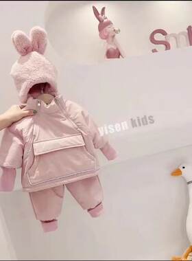 套装加绒洋气女童两件套衣服冬装