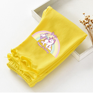 儿童木耳边打底裤 女童裤 夏季 花边七分裤 子潮 卡通宝宝童裤 2023韩版