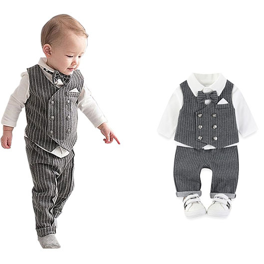 特慧品牌 婴儿衣服春秋 绅士帅气分体衣 宝宝满月周岁礼服三件套