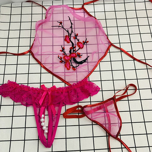 肚兜女性性感成年人超薄透明内衣套装古代情调丁字裤夏季蕾丝网纱