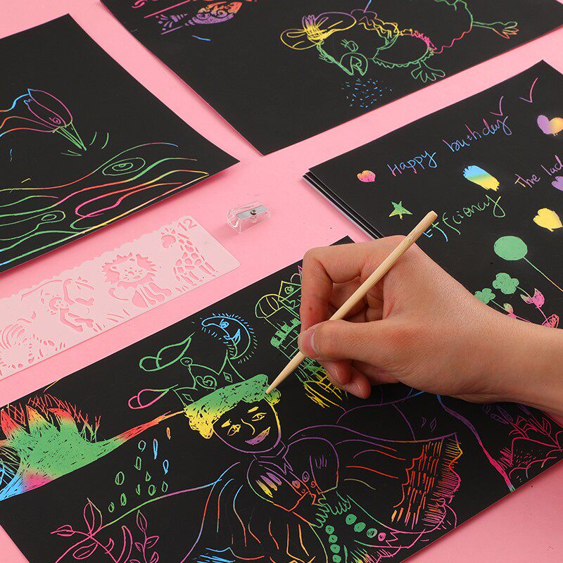 刮刮画儿童炫彩刮画纸diy手工涂鸦刮刮乐画画闪闪刮画本便签沙画
