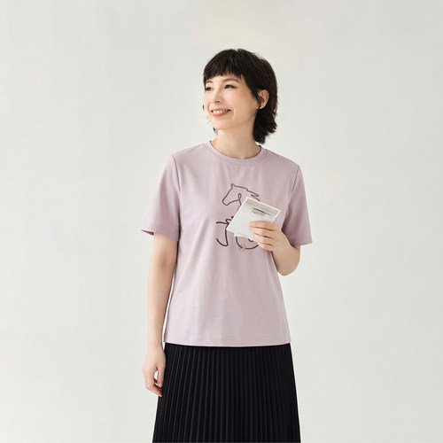 飞尼克斯柔粉骏马烫钻百搭T恤女