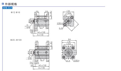 薄型气缸SDA50X5X10X15X20X25X30X35X40X50X75X100-S-B-SB