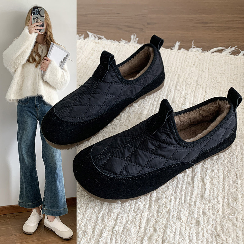 时尚毛毛鞋2024冬新款休闲加绒保暖厚底面包棉鞋一脚蹬老北京布鞋,女鞋,乐福鞋（豆豆鞋）,淘宝优惠券,粉丝福利购,淘宝优惠卷