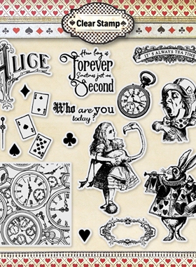 复古爱丽丝透明硅胶印章scrapbook手账本JunkJournal大尺寸橡皮章