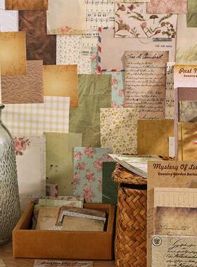 60张复古文艺手账素材纸乡间花园英文乐谱信笺背景打底拼贴便签纸