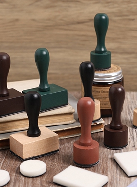 复古木质手柄涂抹海绵印章 手帐印泥diy晕染材料镂空模板涂色工具