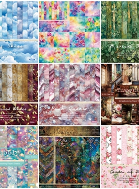 复古手账背景素材纸艺术垃圾JunkJournal剪切本Scrapbook12张24张