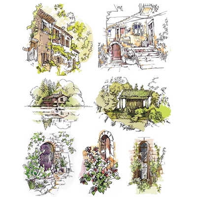 手账硅胶印章小镇风景复古手绘风