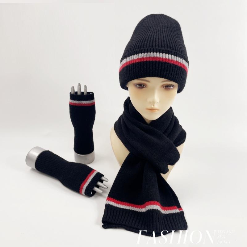 青少年冬季保暖套装帽子围巾手套三件套冬天男女生加厚防寒针织帽