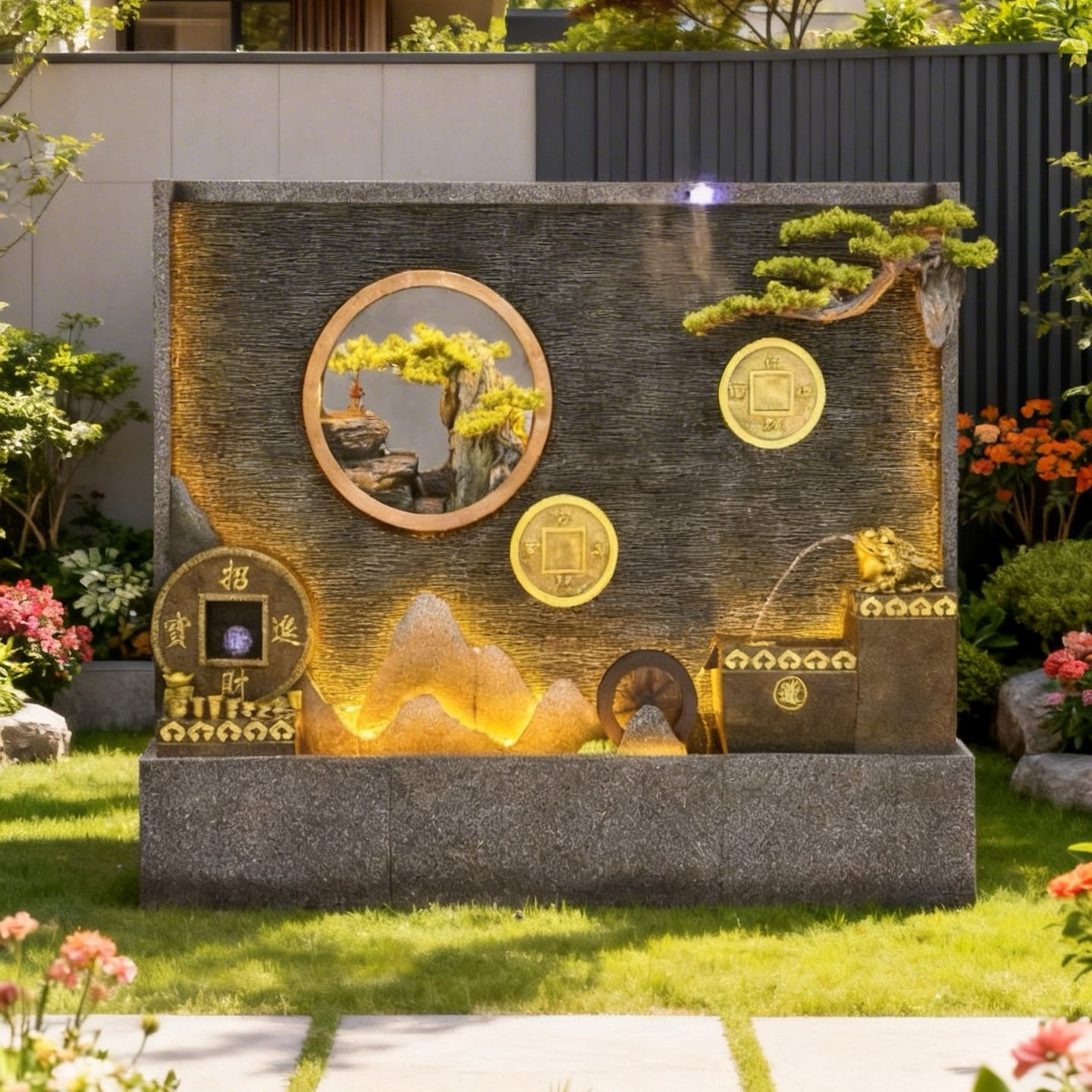 假山喷泉鱼池水景瀑布别墅花园装饰办公室大型招财流水景观摆件