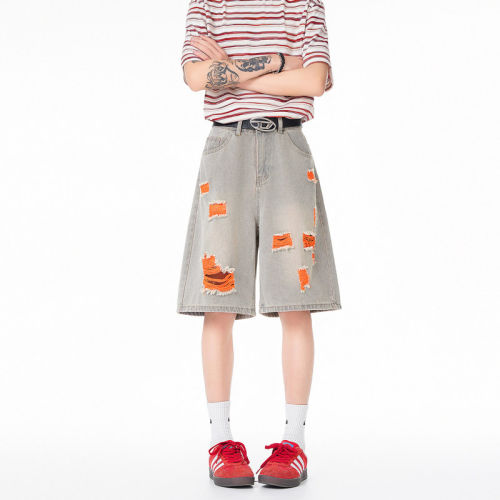 Denim shorts and baggy fives潮流男士牛仔短裤宽松中裤五分裤子