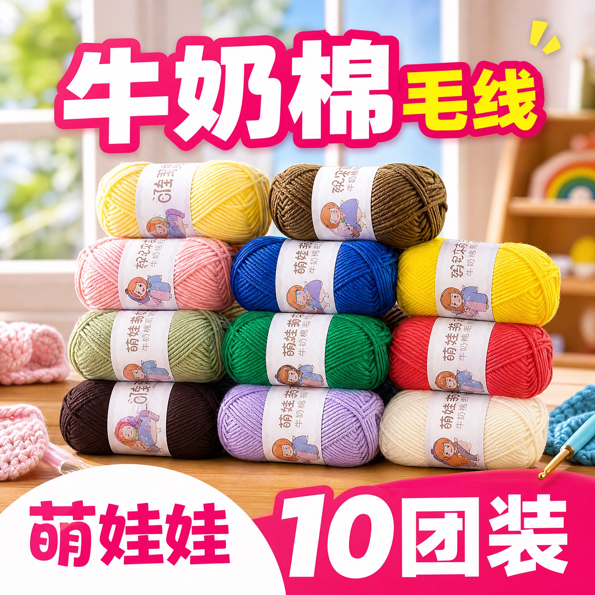 萌娃娃4四股牛奶棉雪妃尔毛线diy手工编织帽子玩偶毯子包包棉线