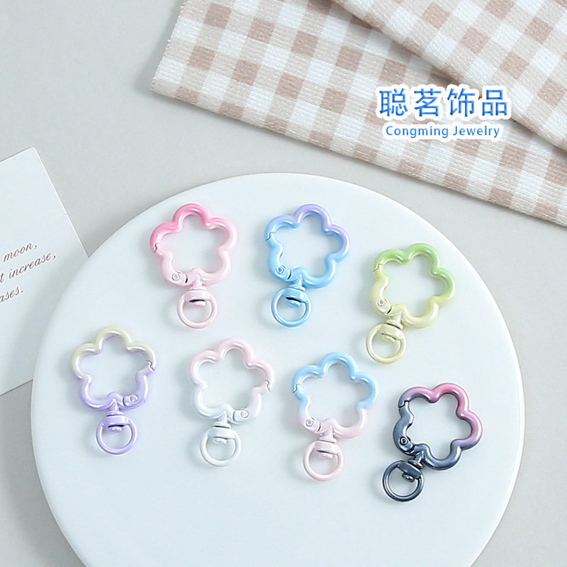 糖果色电镀渐变花朵弹簧扣手工DIY饰品配件钥匙扣背包扣材料批发