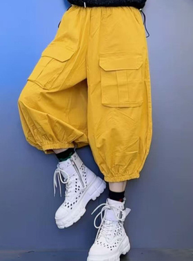 大码2025夏季新款街头个性口袋百搭阔腿七分裤休闲裤气质垮裤女
