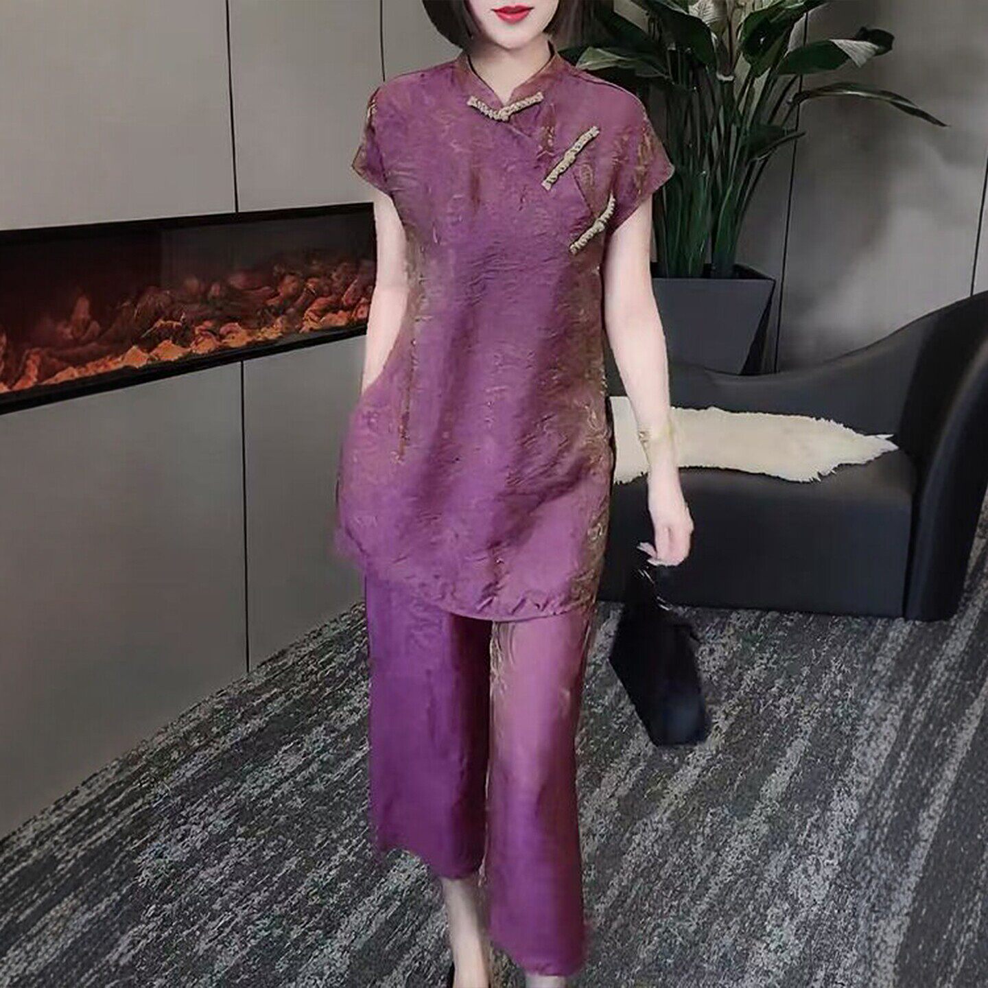 新中式盘扣套装气质百搭中老年薄中老年女装